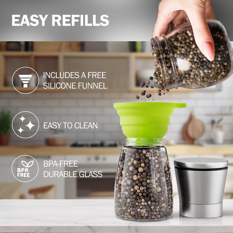 Home EC Original Stainless Steel Sea Salt and Pepper Grinder Set of 4 - Adjustable Ceramic - Glass Salt and Pepper Shakers Mills - Modern Kitchen Spice Mill W/Funnel & EBook - Image 4